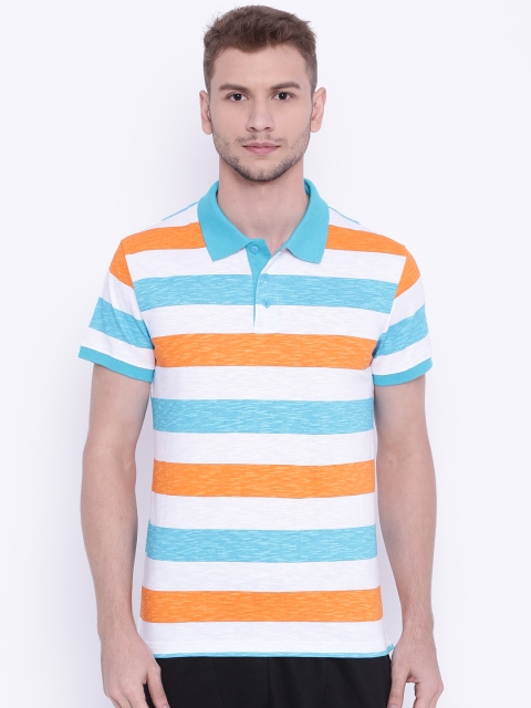 

Puma Men White & Blue Style Striped Polo T-shirt