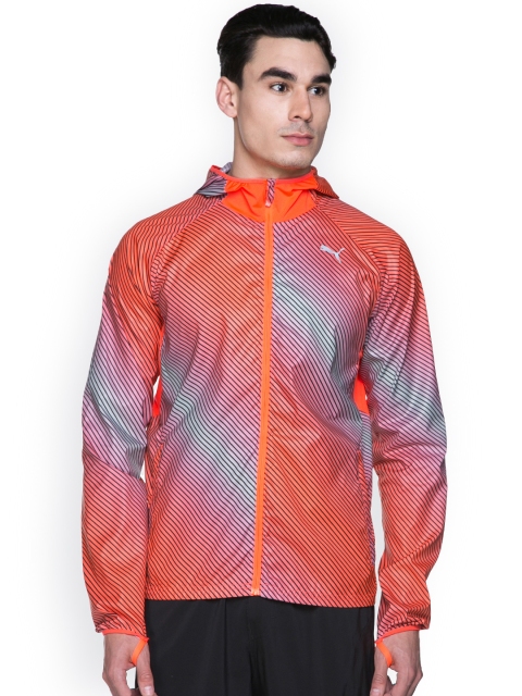 

Puma Men Orange Striped Sporty Packable Woven Jacket