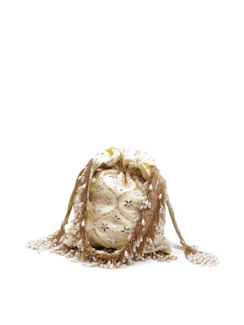 

ODETTE Women Pearls Embellished Potli Bag, Yellow