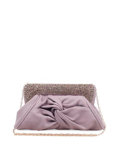 

ODETTE Women Purple & Gold Embellished Canvas Clutch
