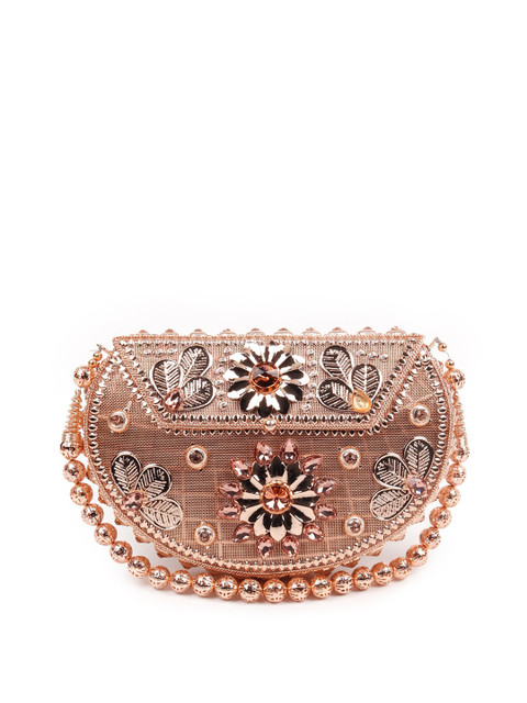 

ODETTE Women Gold-Toned Embellished Handheld Bag