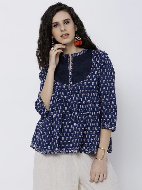 

Vishudh Women Blue Printed Pure Cotton Top