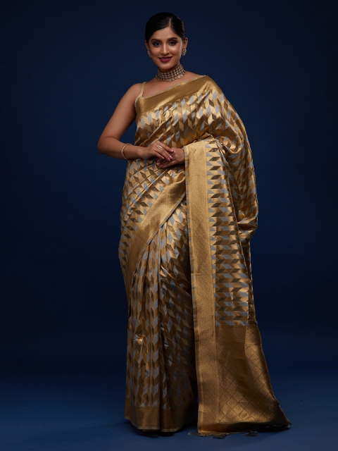 

Koskii Grey & Gold-Toned Woven Design Zari Art Silk Banarasi Saree