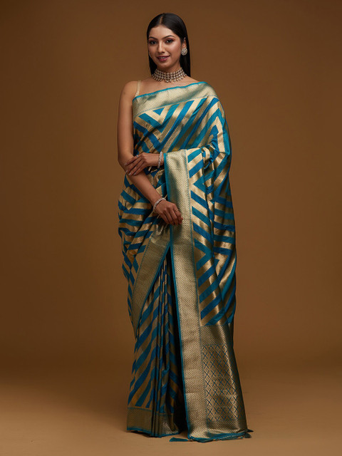 

Koskii Gold-Toned & Gold-Toned Woven Design Zari Art Silk Banarasi Saree