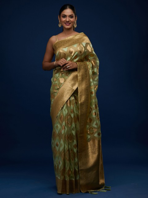 

Koskii Green & Gold-Toned Woven Design Zari Art Silk Banarasi Saree