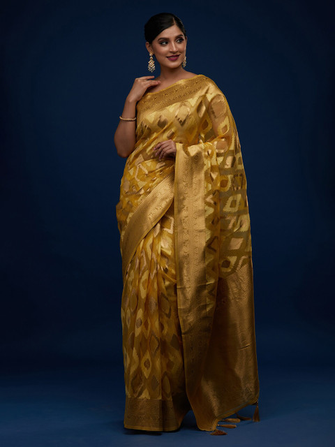

Koskii Yellow & Gold-Toned Woven Design Zari Art Silk Banarasi Saree