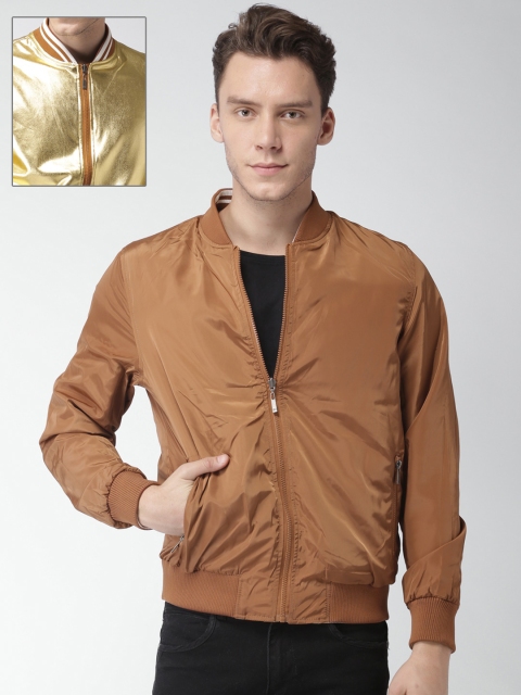 

Mast & Harbour Men Gold-Toned & Brown Solid Reversible Metallic Bomber