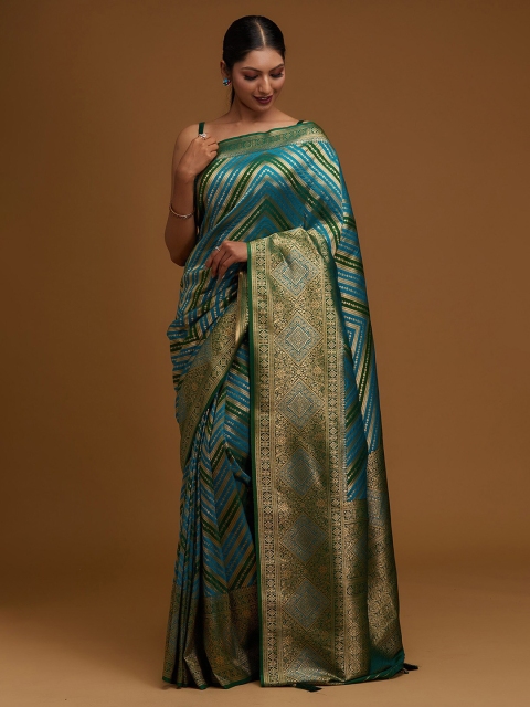 

Koskii Turquoise Blue & Green Woven Design Zari Art Silk Banarasi Saree
