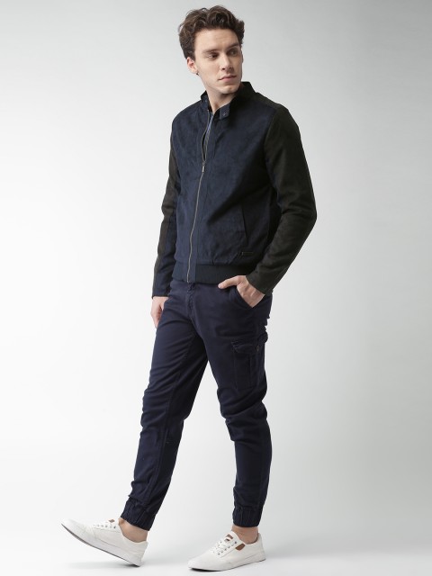 

Mast & Harbour Men Navy Solid Bomber Jacket, Navy blue