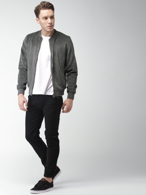 

Mast & Harbour Men Grey Solid Velvet Bomber