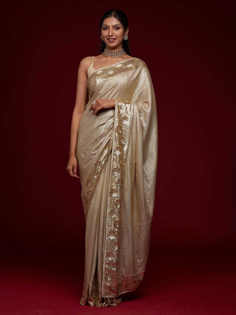 

Koskii Green & Gold-Toned Embellished Sequinned Saree