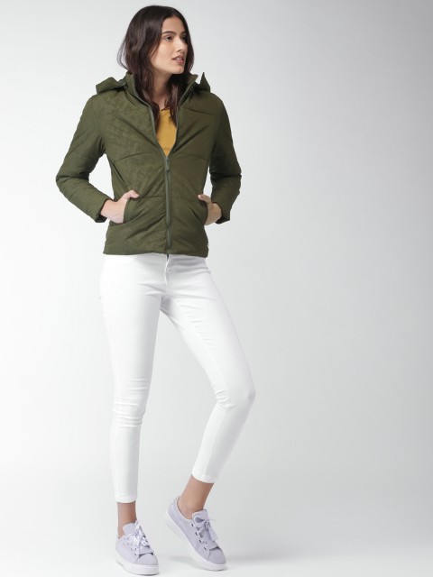 

Mast & Harbour Women Olive Green Printed Puffer Jacket