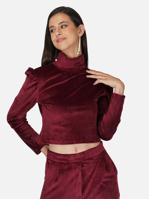 

Tinted Maroon Velvet Crop Top