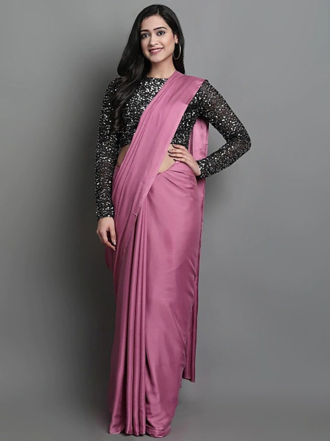 

Globon Impex Pink Sequinned Satin Saree