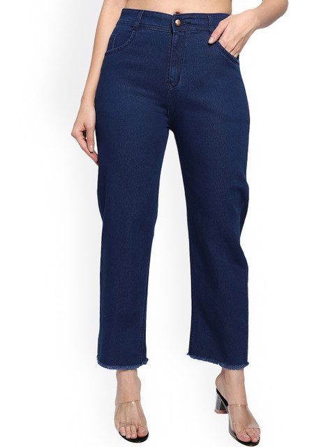 

LIVE OK Women Blue Solid Boyfriend Fit High-Rise Stretchable Jeans