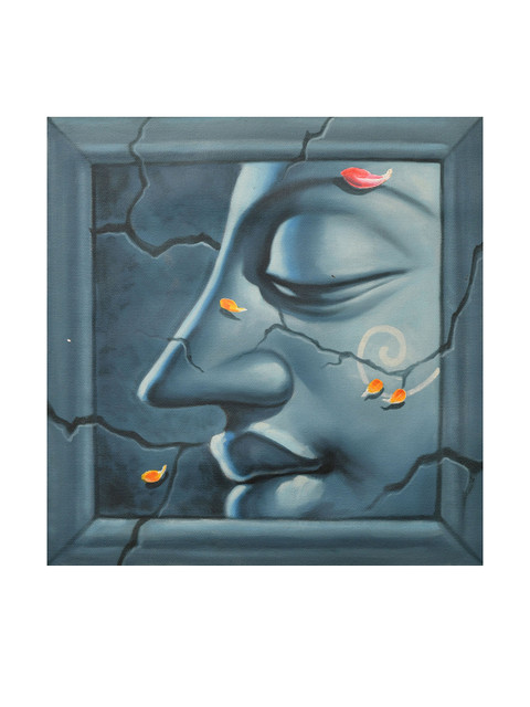 

Exotic India Blue Printed Lord Buddha Face Painting Wall Art