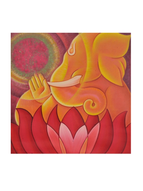 

Exotic India Red & Yellow Blessing Lord Ganesha Wall Art