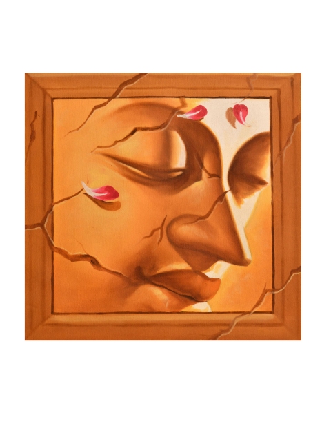 

Exotic India Orange Printed Lord Buddha Face Series Wall Art