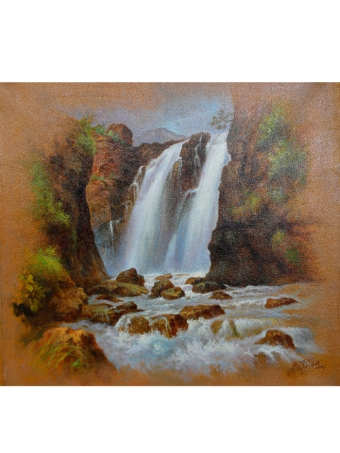 

Exotic India Orange Printed The Soothing Waterfall Painting Wall Art
