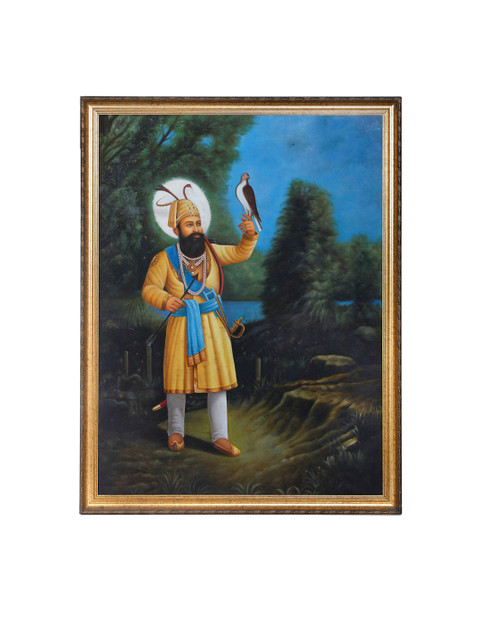 

Exotic India Blue & Green Printed Guru Gobind Singh The Warrior Guru Framed Wall Art