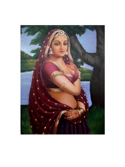 

Exotic India Burgundy Printed Longing Brown Eyes Painting Wall Art