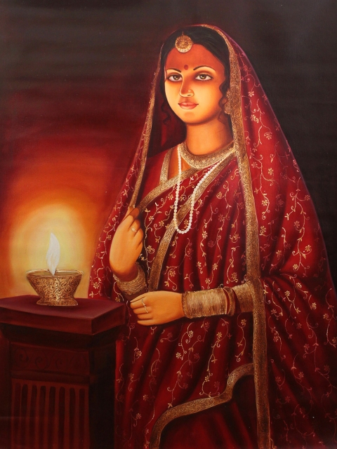 

Exotic India Red & Yellow Printed The Lady With The Lamp Wall Art