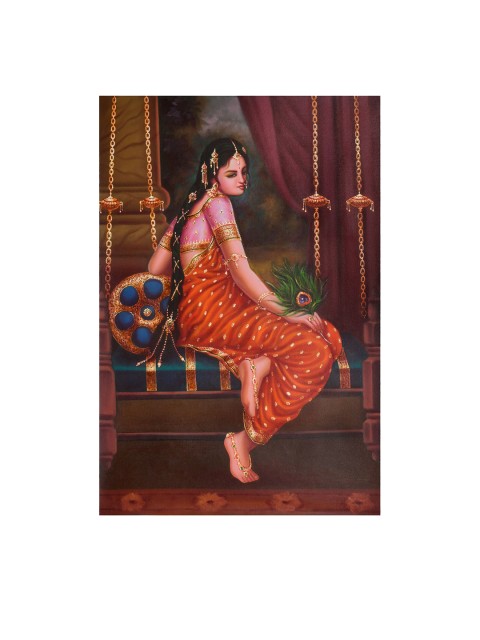 

Exotic India Red Printed Hand-painted Oil Painting