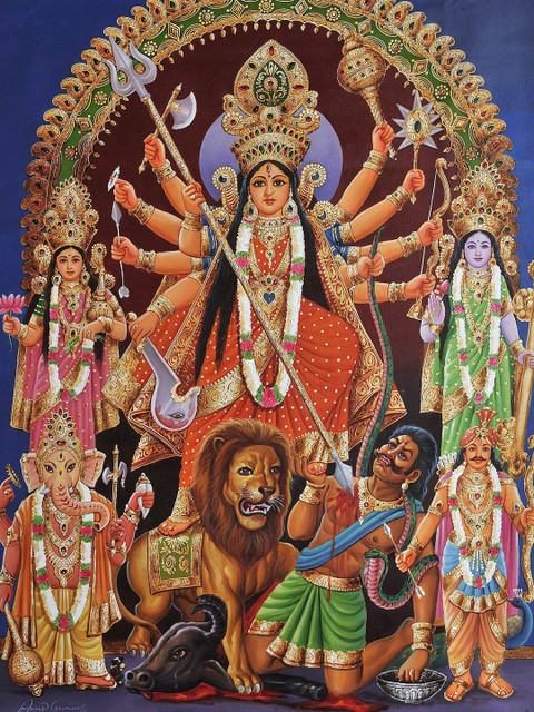 

Exotic India Red and Green Religious Painting Wall Art