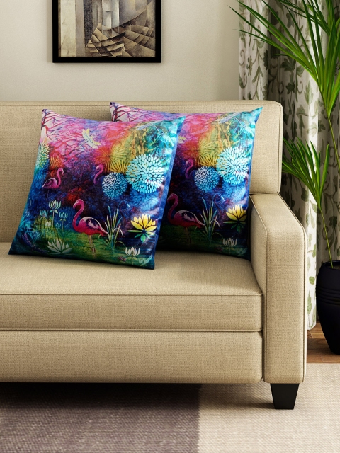 

HOUZZCODE Set of 2 Multicoloured Printed 16" x 16" Square Cushion Covers, Multi