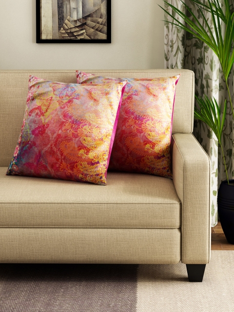

HOUZZCODE Set of 2 Maroon Printed 16" x 16" Square Cushion Covers