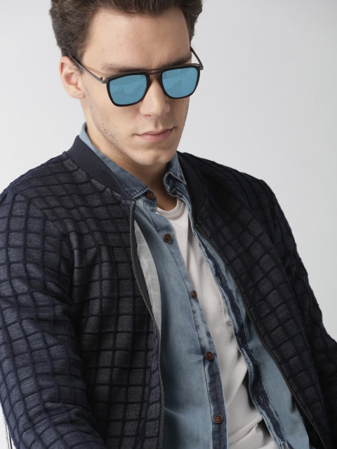 

Mast & Harbour Men Navy Blue Checked Sweatshirt