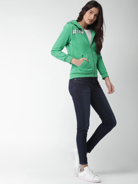 

Mast & Harbour Women Green Solid Hooded Sweatshirt