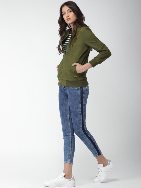 

Mast & Harbour Women Olive Green Solid Sweatshirt