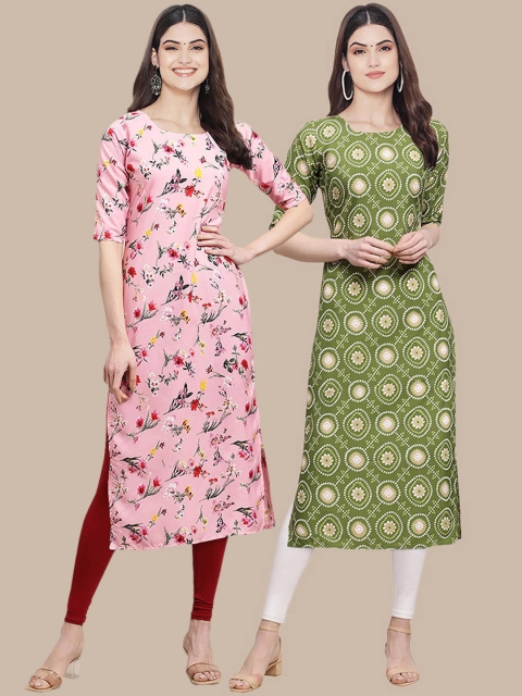 

KALINI Women Pack Of 2 Ethnic Motifs Printed Crepe Kurta, Pink