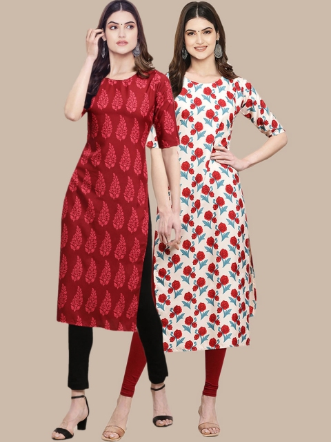 

KALINI Women Pack of 2 Red & White Paisley Printed Crepe Kurta