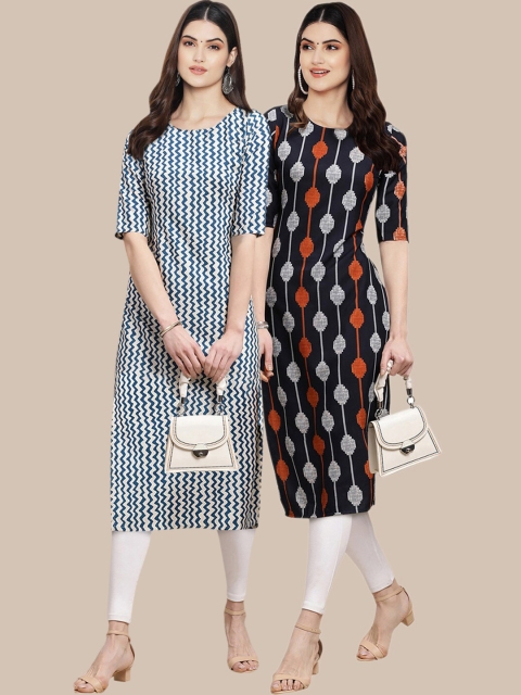 

KALINI Women Pack of 2 Printed Crepe Kurta, Green