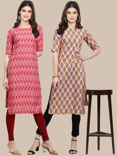 

KALINI Women Pack Of 2 Ethnic Motifs Crepe Kurta, Red