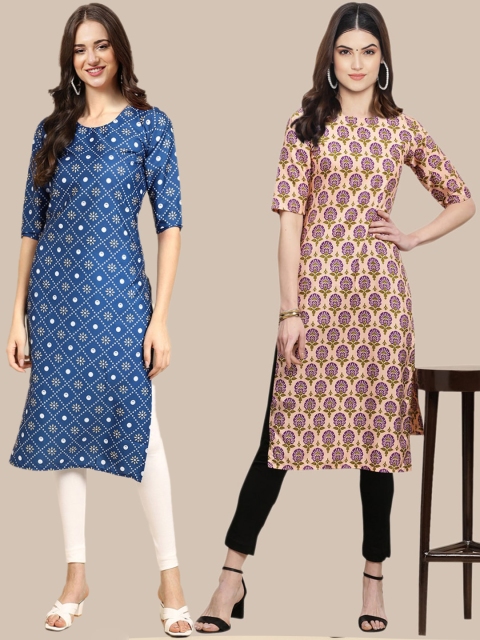 

KALINI Women Pack Of 2 Ethnic Motifs Printed Crepe Kurta, Blue