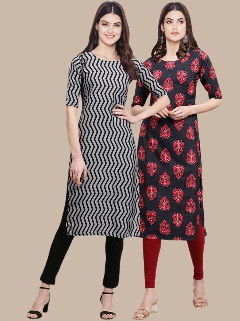 

KALINI Women Pack of 2 Black & Grey Ethnic Motifs Printed Crepe Kurta