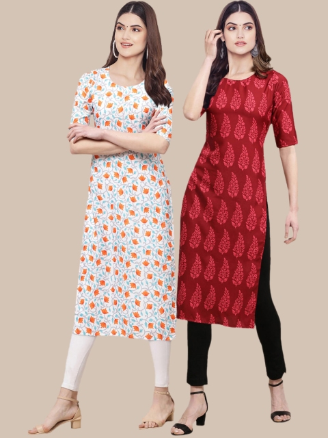 KALINI Women Set Of 2 Blue & Red Floral Printed Crepe Kurta