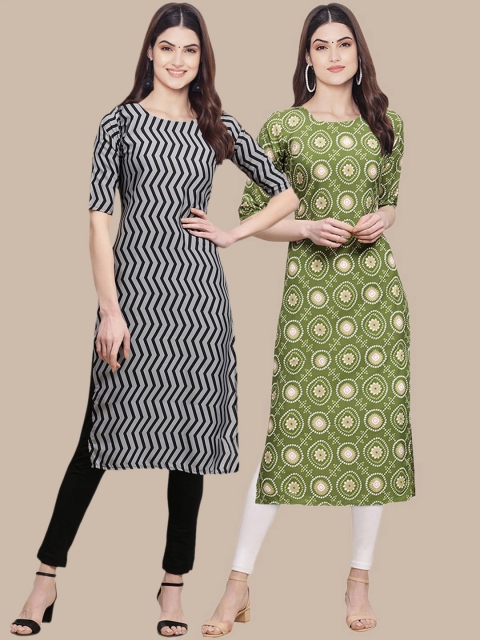 

KALINI Women Pack Of 2 Tribal Printed Block Print Handloom Crepe Kurta, Multi