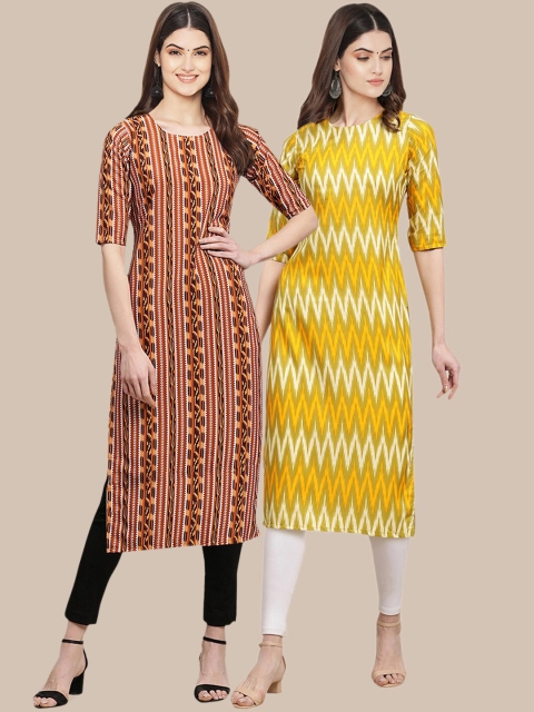 

KALINI Women Maroon & Yellow Pack of 2 Geometric Printed Crepe Kurta