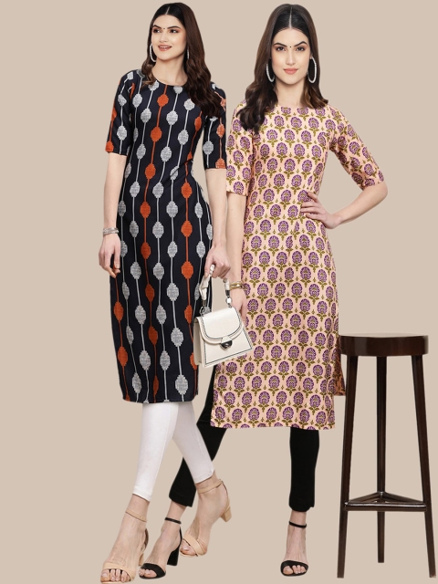 

KALINI Women Multicoloured Ethnic Motifs Printed Block Print Handloom Crepe Kurta, Multi