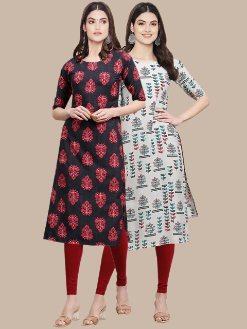 

KALINI Women Off White & Maroon Set Of 2 Printed Crepe Kurta