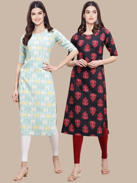 

KALINI Women Multicoloured Pack Of 2 Ethnic Motifs Printed Block Print Crepe Kurta, Multi