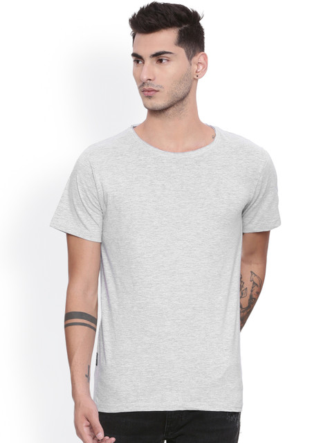 

Blue Saint Men Grey Solid Round Neck Slim Fit T-shirt