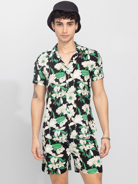 

Snitch Men Black & Green Mexican Flower Printed Co-Ords