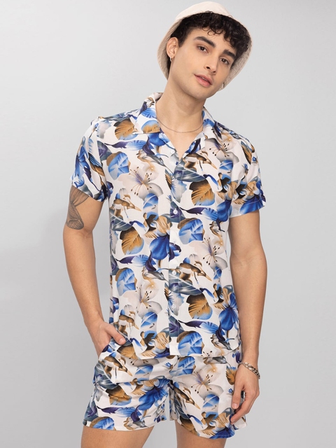 

Snitch Men Navy Blue & White Printed Co-Ords