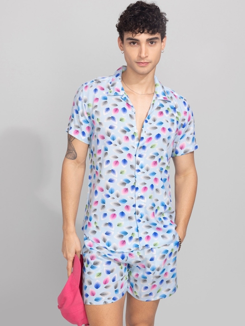 

Snitch Men Blue Printed Cotton Co-Ords Set