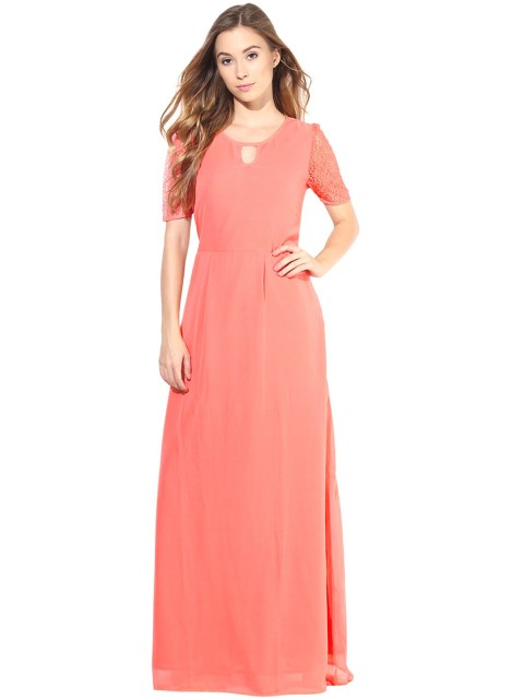 

La Zoire Peach-Coloured Georgette Maxi Dress
